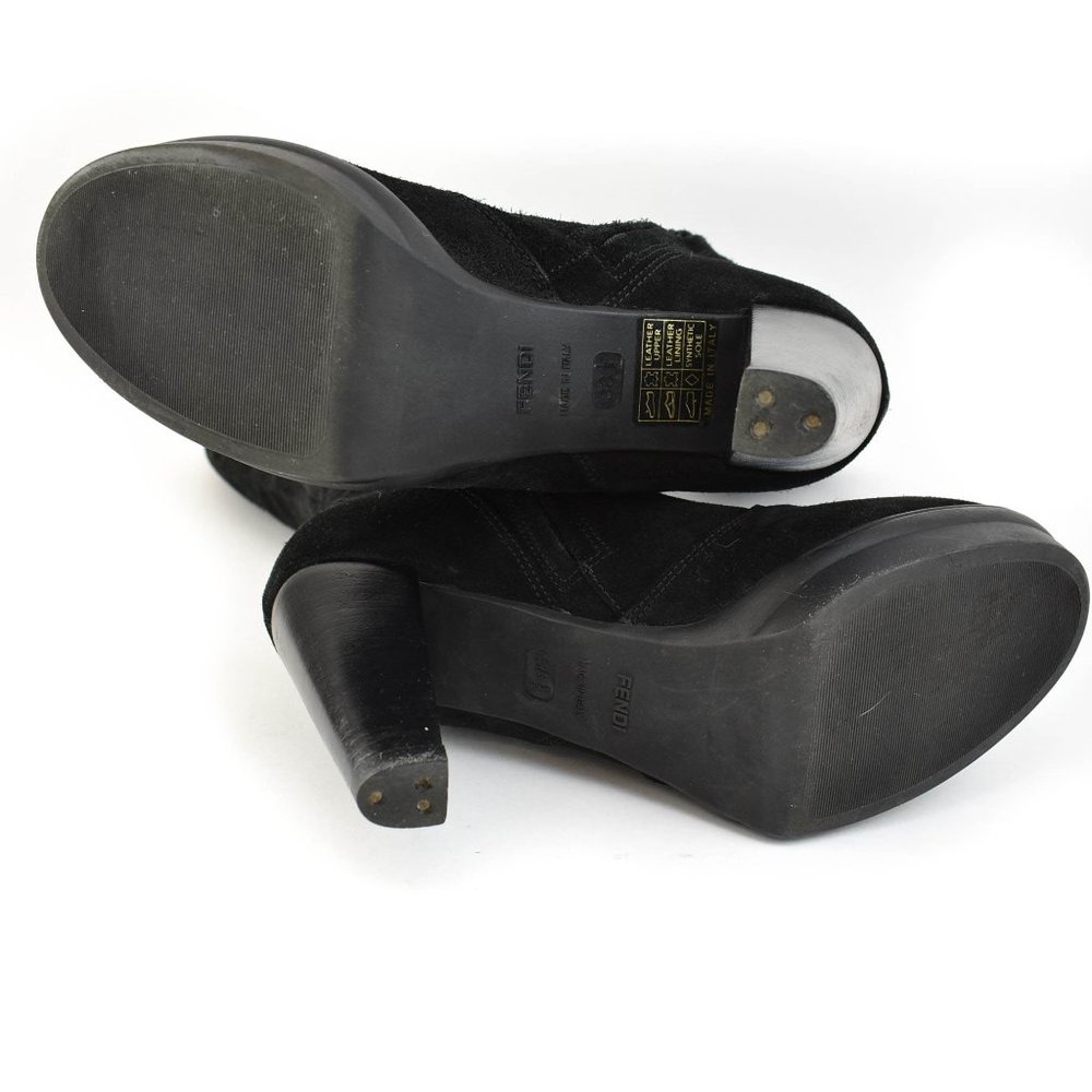 FENDI: Black, Suede & Logo, Tall Platform Boots - Picture 9 of 10